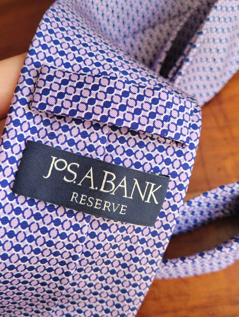 Jos. A. Bank 100% Silk Purple White Blue Circular Pattern Classic Tie